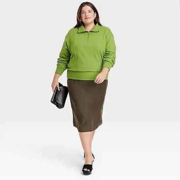 Women's Quarter Zip Sweatshirt - A New Day Green XL - Picture 2 of 7